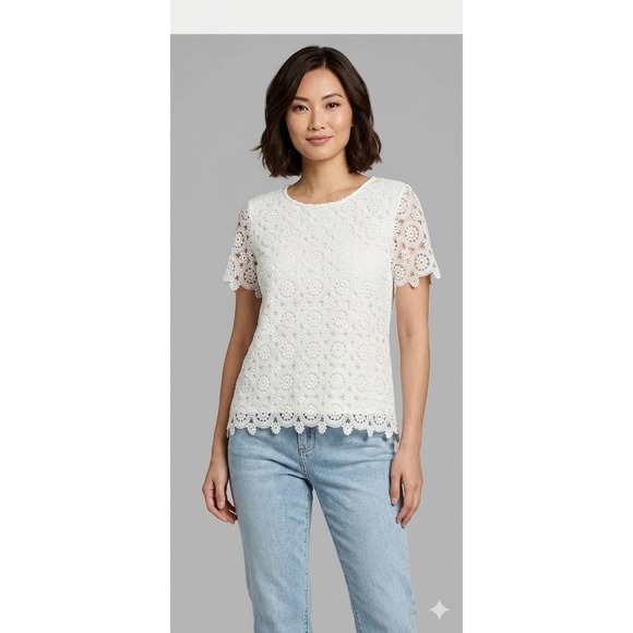 Jones New York Tops - Jones New York NYC White Crochet Lace Short Sleeve Blouse Top Large NWT 10929529